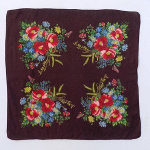Vintage  Brown floral Wool Scarf with flaws